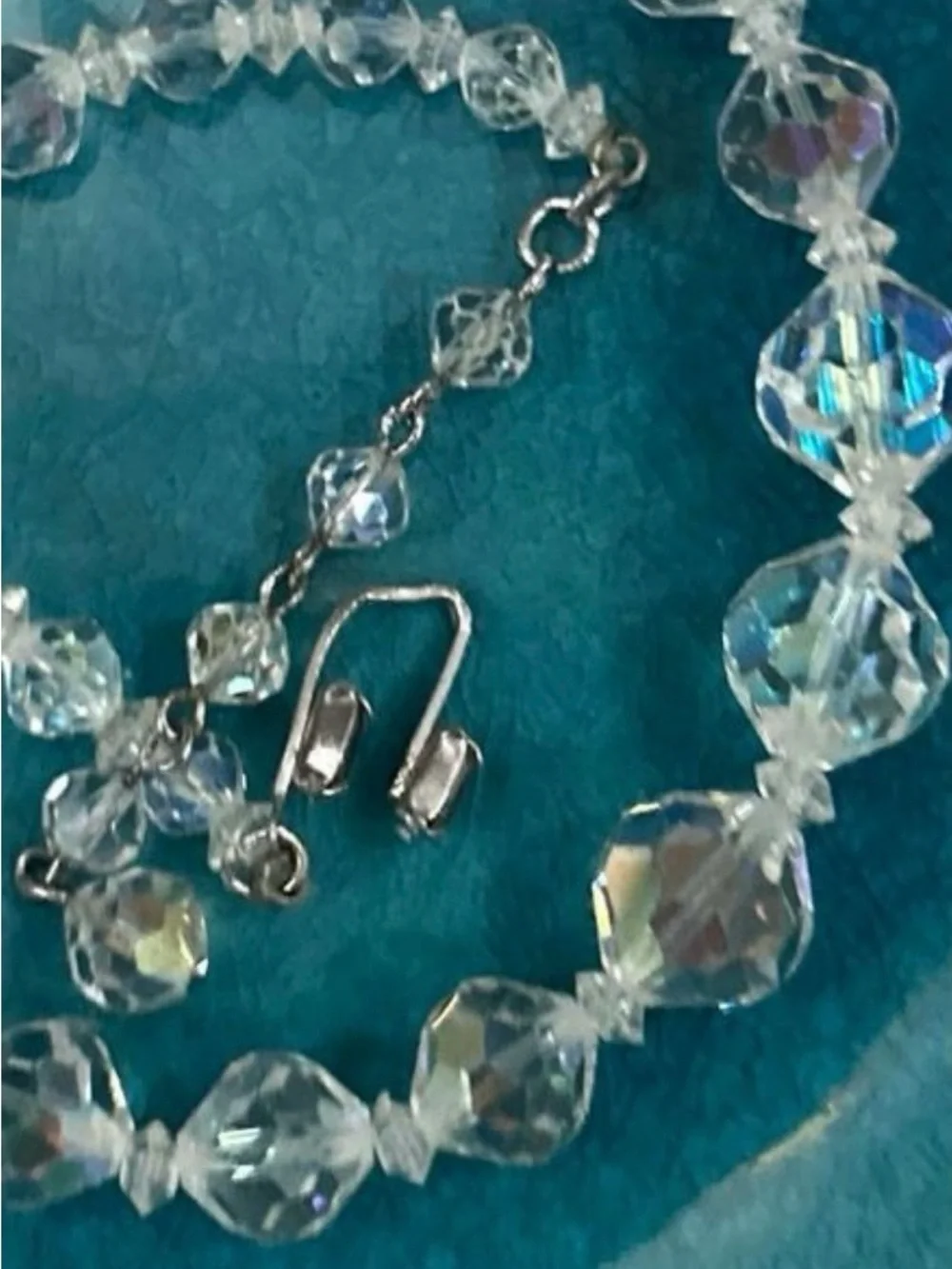 Vintage Choker Necklace & Dangling Earrings Set Clear Faceted Czech Glass Beads - Picture 6 of 10